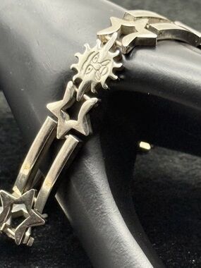 Mexico 925 Sterling Silver Sun & Star Link Bracelet 35.4g Vintage Heavy